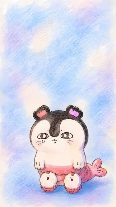 Cute Momonga mermaid in pink fish tail on pastel background for Phone Wallpaper