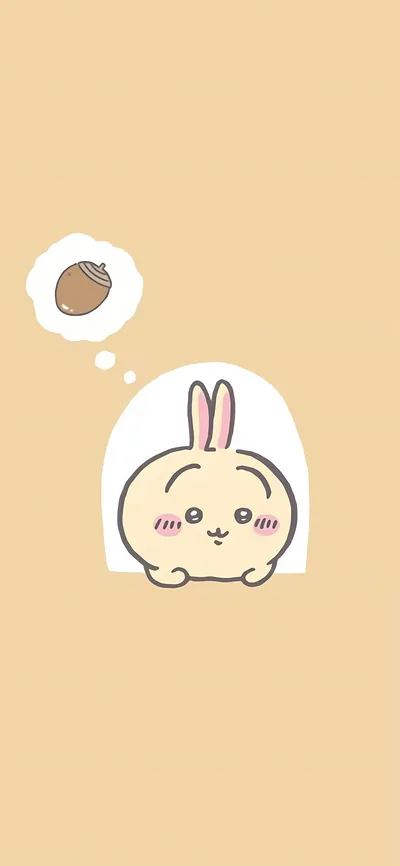 吉伊卡哇中的可愛烏薩奇想著橡果的黃色療癒系簡約風格手機桌布