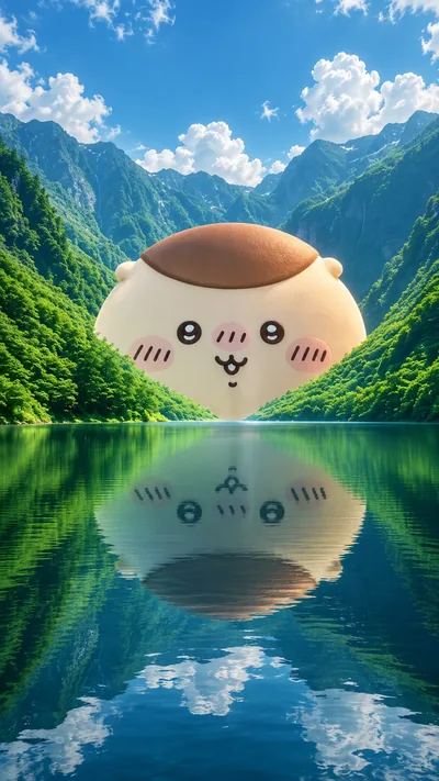 Kurimanju floating over a beautiful mountain lake reflection for Phone 4K Image