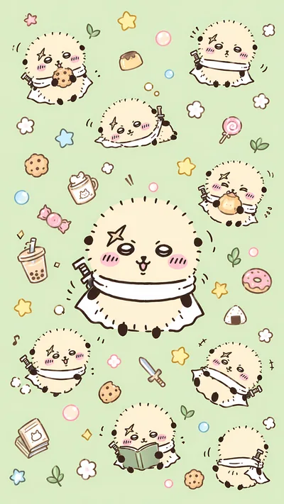 Cute Rakko eating cookies and sweets pattern for Phone Wallpaper