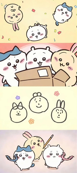 ちいかわ、ハチワレ、うさぎの可愛い日常シーン - ちいかわ壁紙