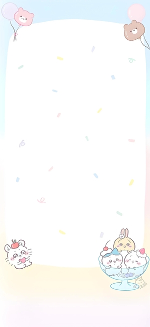 ちいかわ、うさぎ、モモンガ、ハチワレキャラクターと風船とデザート - ちいかわ壁紙