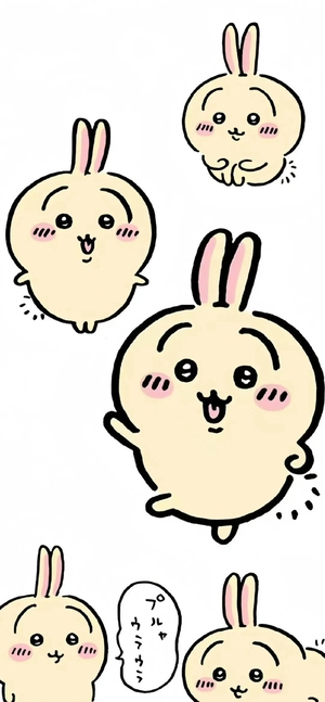 複数のうさぎキャラが楽しくジャンプするちいかわ壁紙