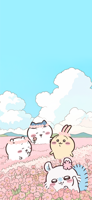 ちいかわ、ハチワレ、うさぎ、モモンガが桜畑に - ちいかわ壁紙