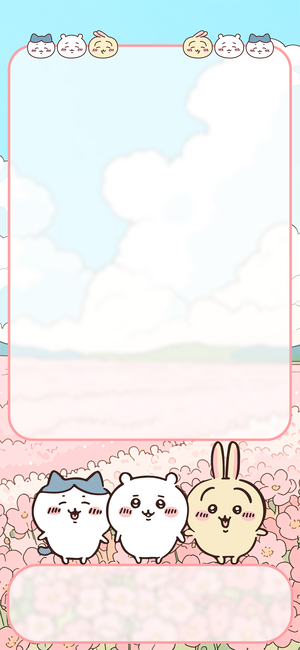 ちいかわ、ハチワレ、うさぎが桜の花畑に - iPhone壁紙