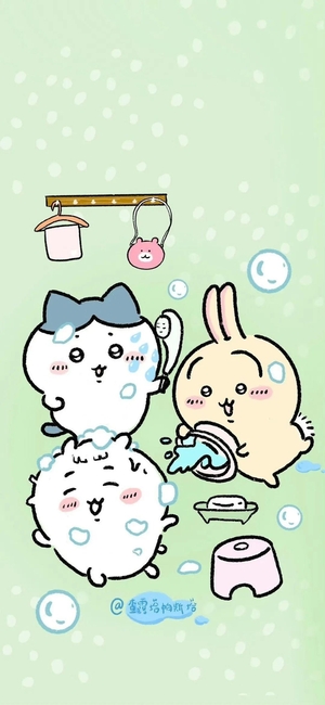 ちいかわ、ハチワレ、うさぎがお風呂で楽しむ - pngモバイル壁紙