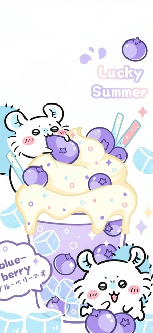 ちいかわキャラクターが夏にブルーベリーアイスを楽しむ - モバイル壁紙