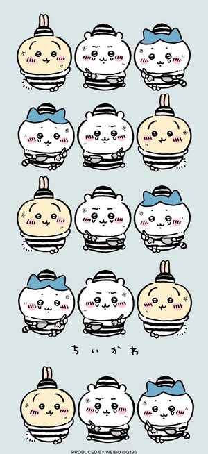 ちいかわ、ハチワレ、うさぎ可愛い並びの壁紙