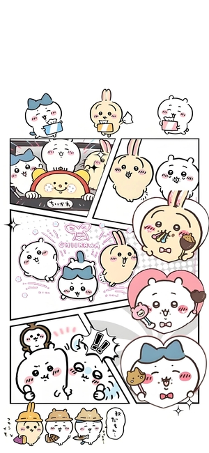 ちいかわ、ハチワレ、うさぎ等キャラの可愛い漫画風壁紙