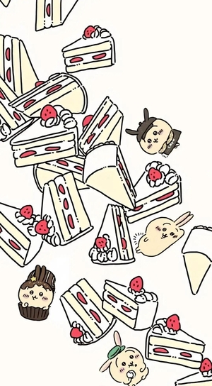 ちいかわ・ハチワレ・うさぎと苺のケーキ - モバイル壁紙