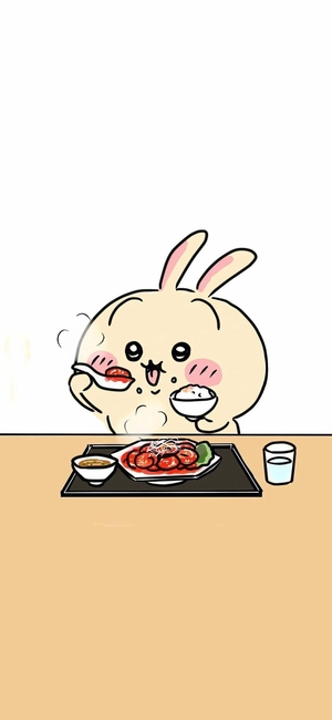ちいかわ壁紙：うさぎが美味しいごはんを食べている