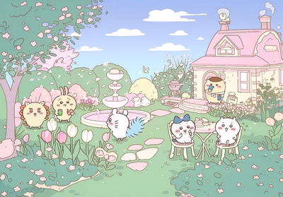 ちいかわやうさぎ達が庭で茶会 - pngデスクトップ壁紙
