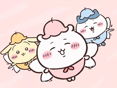 ちいかわ・うさぎ・ハチワレが楽しく走ってる - PC壁紙